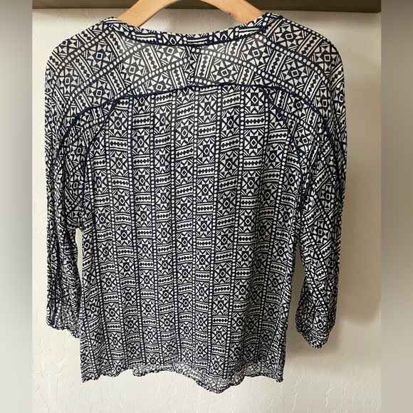 John Robshaw for Lucky Brand| Boho Geometric Pattern Navy Long Sleeve Blouse••• - Picture 4 of 9